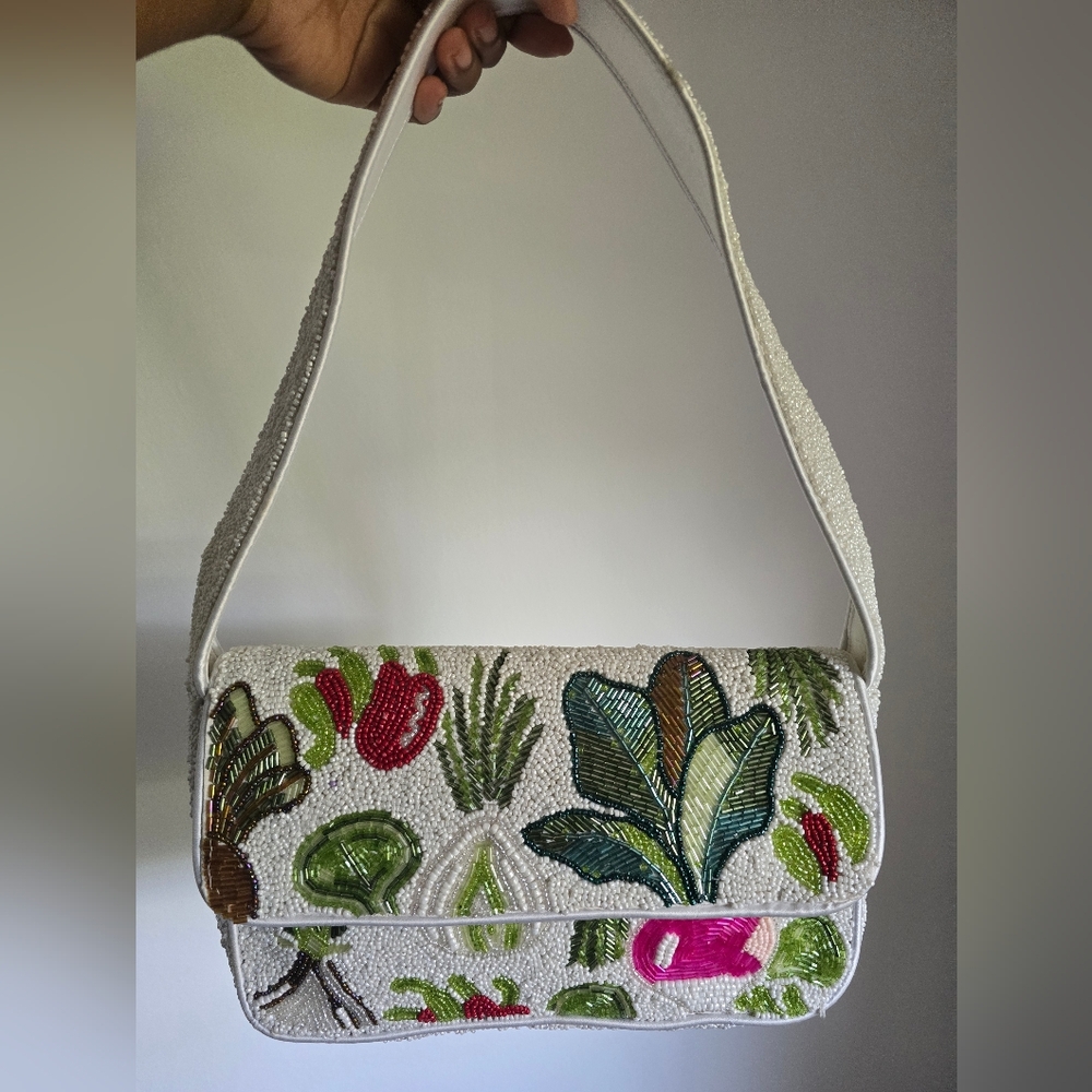 Embroidered White Shoulder Bag
